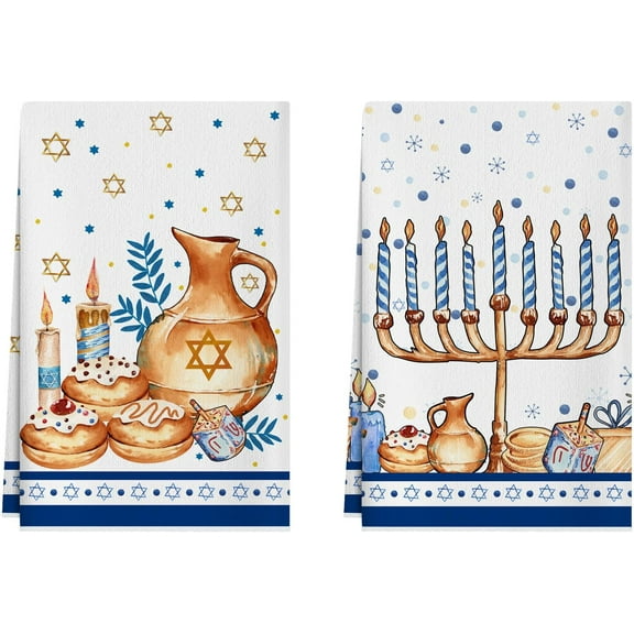 Hanukkah Candles Chanukah Menorah Latkes Kitchen Towels Dish Towels 16x24 Inch Home Kitchen Decorations Hand Towels Set of 2 Drying Dishcloth