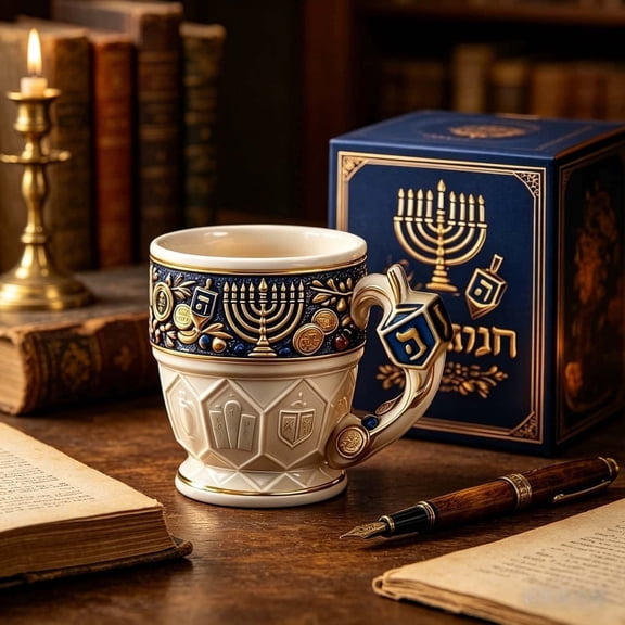 Hanukkah Ceramic Coffee Mug Festival Holiday Drinkware Cup Elegant Religious Gift Coffee Tea Cup Tableware Celebration Kitchen Mug for Home Office Party Festive Use Gift for Friends Family-A