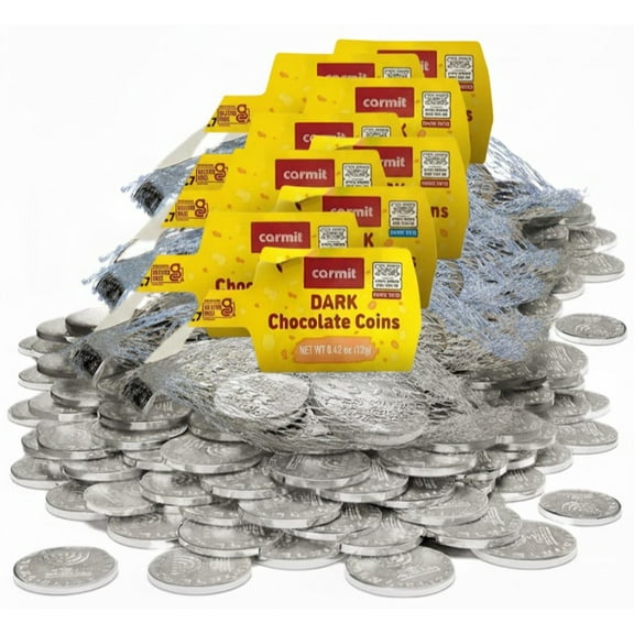 Hanukkah Chocolate Gelt Coins, Dark Chocolate, Kosher Parve, 10 Sharing Mesh Bags Perfect for Dreidel Games, Chanukah Celebrations