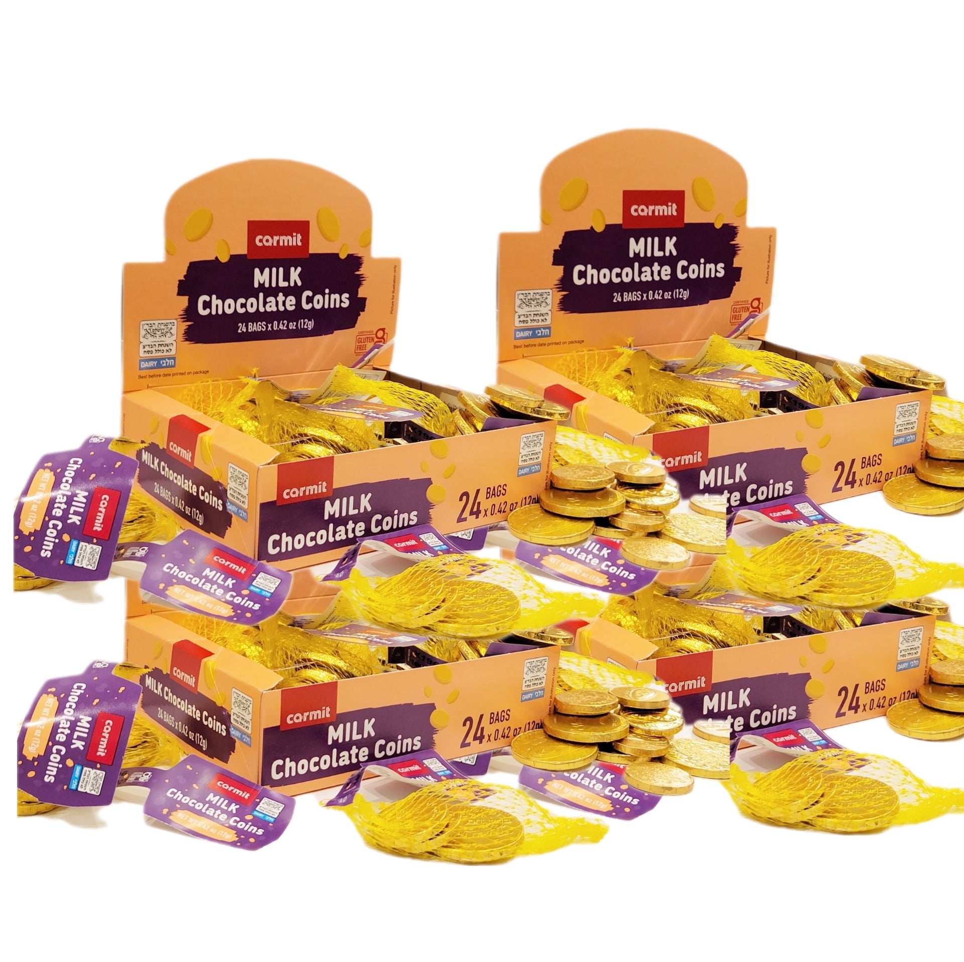 Hanukkah Milk Chocolate Gelt Coins, 96 Mesh Bags, 3 Coins per Bag ...