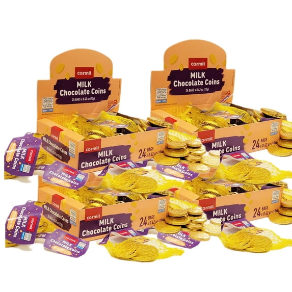 Hanukkah Milk Chocolate Gelt Coins, 96 Mesh Bags, 3 Coins per Bag, Kosher Cholov Yisroel, Gluten-Free, Premium Gold Foil-Wrapped, Traditional Holiday Candy