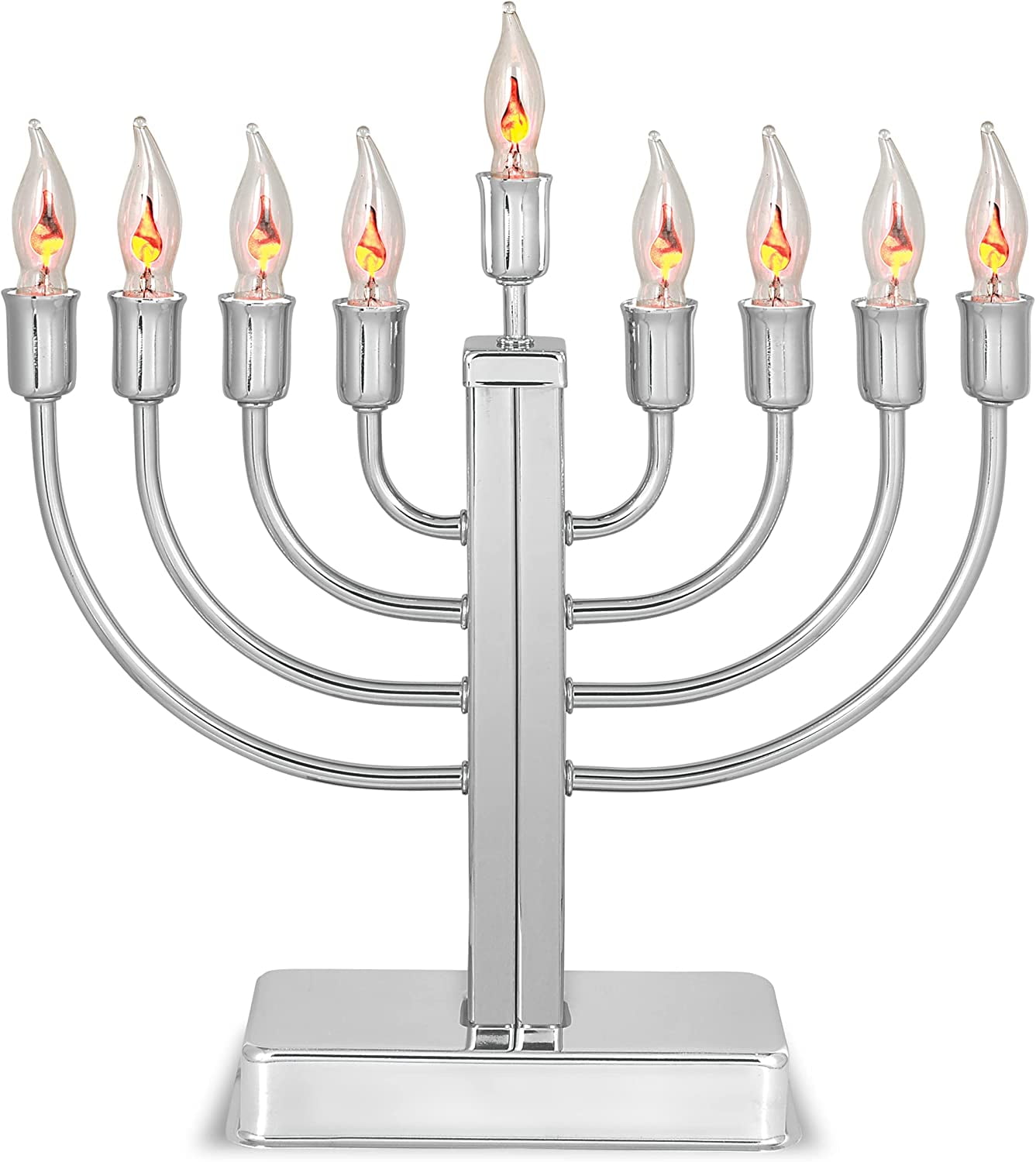 Hanukkah Classic Highly Polished Menorah Chrome Plated Electric Menora with Flickering Bulb Candles for Chanukah Hanukkah Lights Menorah Chanukkah Decorations by Aviv Judaica