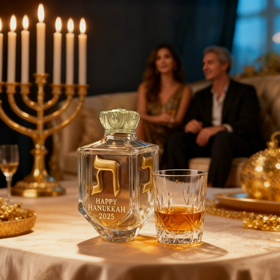 Hanukkah Commemorative Gold Rimmed Whiskey Bottle - High Borosilicate Glass Decanter, Creative Irregular Shape Wine Vessel, Enhances Wine Style, Ideal Gift for Hanukkah Use, 3.54*5.91in, Clear