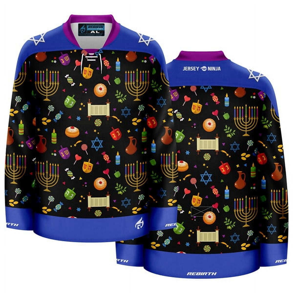 Hanukkah Dark Colors Ugly Sweater Hockey Jersey