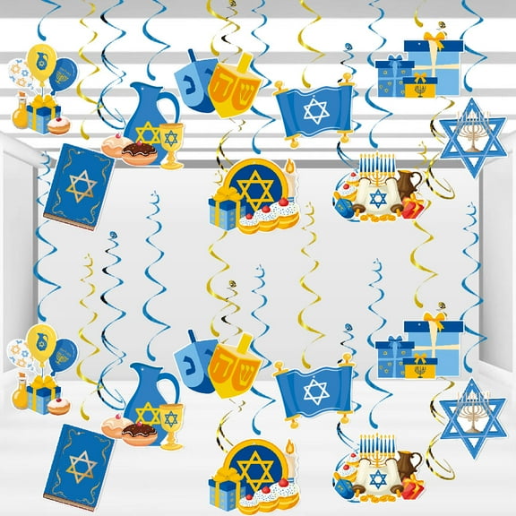 Hanukkah Decorations Hanging Swirls,44PCS Chanukah Decorations Hanging Streams for Hanukkah Holiday Party Indoor and Outdoor Supplies Happy Hanukkah Decorations