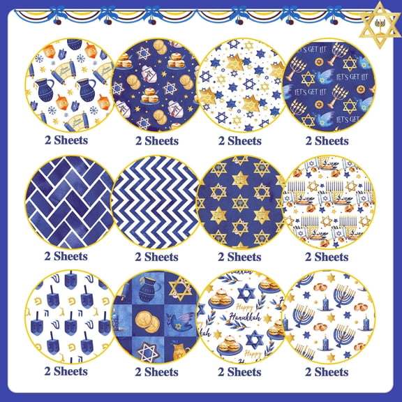 Hanukkah Decorative Scrapbook Paper 24 Sheets 12x12 Double Sided Craft Supplies