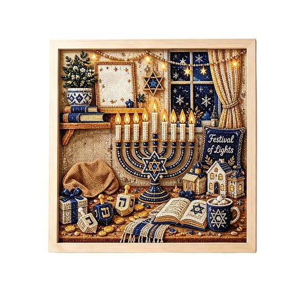 Hanukkah Diamond Art DIY Craft Kit, 7.87x7.87Inch Pearl Sticker Painting Set for Adults, Holiday Frame Decoration for Home Wall Decor,Festival of Lights Cozy Room