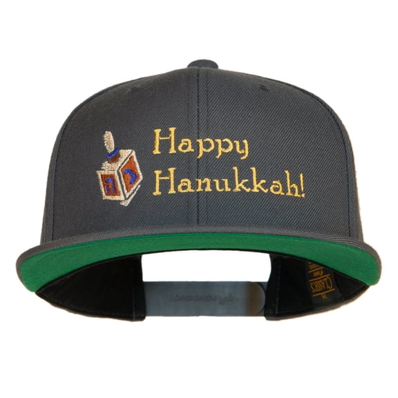 Hanukkah Dreidel Embroidered Wool Blend Snapback Cap - Dark Grey OSFM