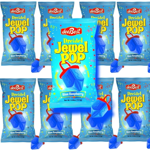 Dreidel Jewel Ring Pop Shape Hanukkah Candy, Individually Wrapped, Kosher, Blue Raspberry, 9 Count
