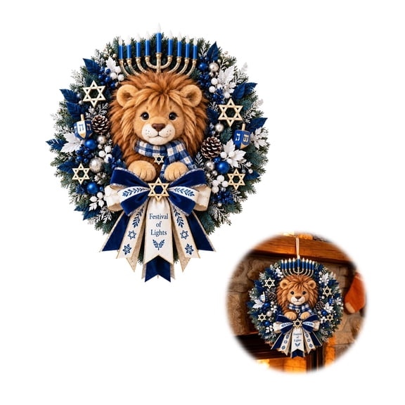 Hanukkah For Front Door Winter With Star Of David Menorah Blue White Pinecones Bow Festival Of Lights Hanging For Home