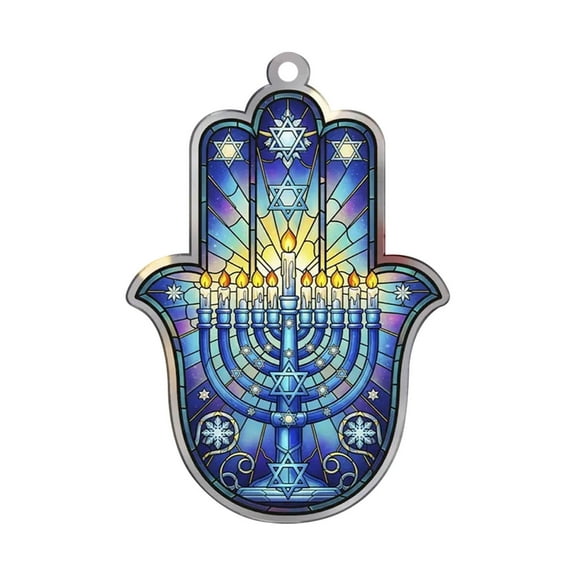 Hanukkah Gifts for Men Women, Colorful Star of David Acrylic Ornament with Stained Glass Effect, Jewish Gifts for Mom Sister Friends, Chanukkah Decorations (Chanukkah Candle)