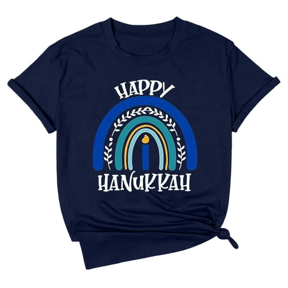 Hanukkah Graphic Print Short Sleeve Casual T Shirt Comfortable Top For Everyday Wear Festive Holiday Apparel