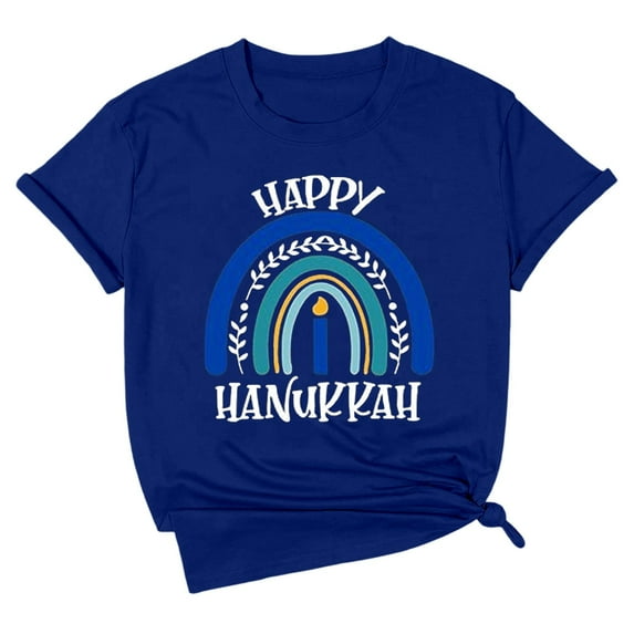 Hanukkah Graphic Print Short Sleeve Casual T Shirt Comfortable Top For Everyday Wear Festive Holiday Apparel