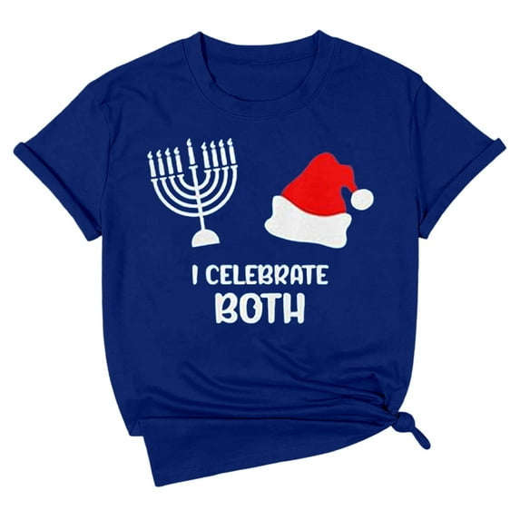 Hanukkah Graphic Print Short Sleeve Casual T Shirt Comfortable Top For Holiday Celebration And Daily Wear