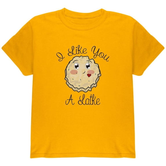 Hanukkah I Like You A Latke Youth T Shirt Gold YLG