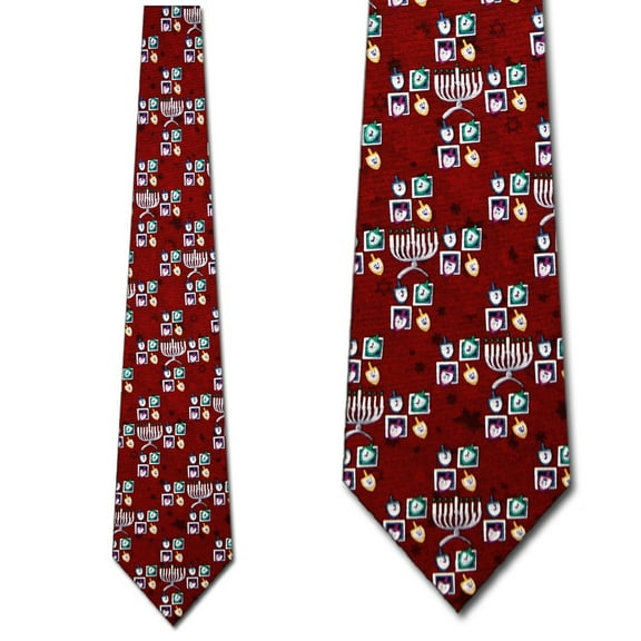 Hanukkah Icons (Burgundy) Necktie Mens Tie