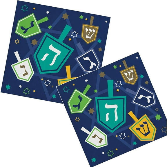 Hanukkah Icons Colorful Dreidel Paper Napkins - 2-ply Folding Napkins for Chanukah Party Supplies 32 Ct. Twin pack  by Card & Party Giant
