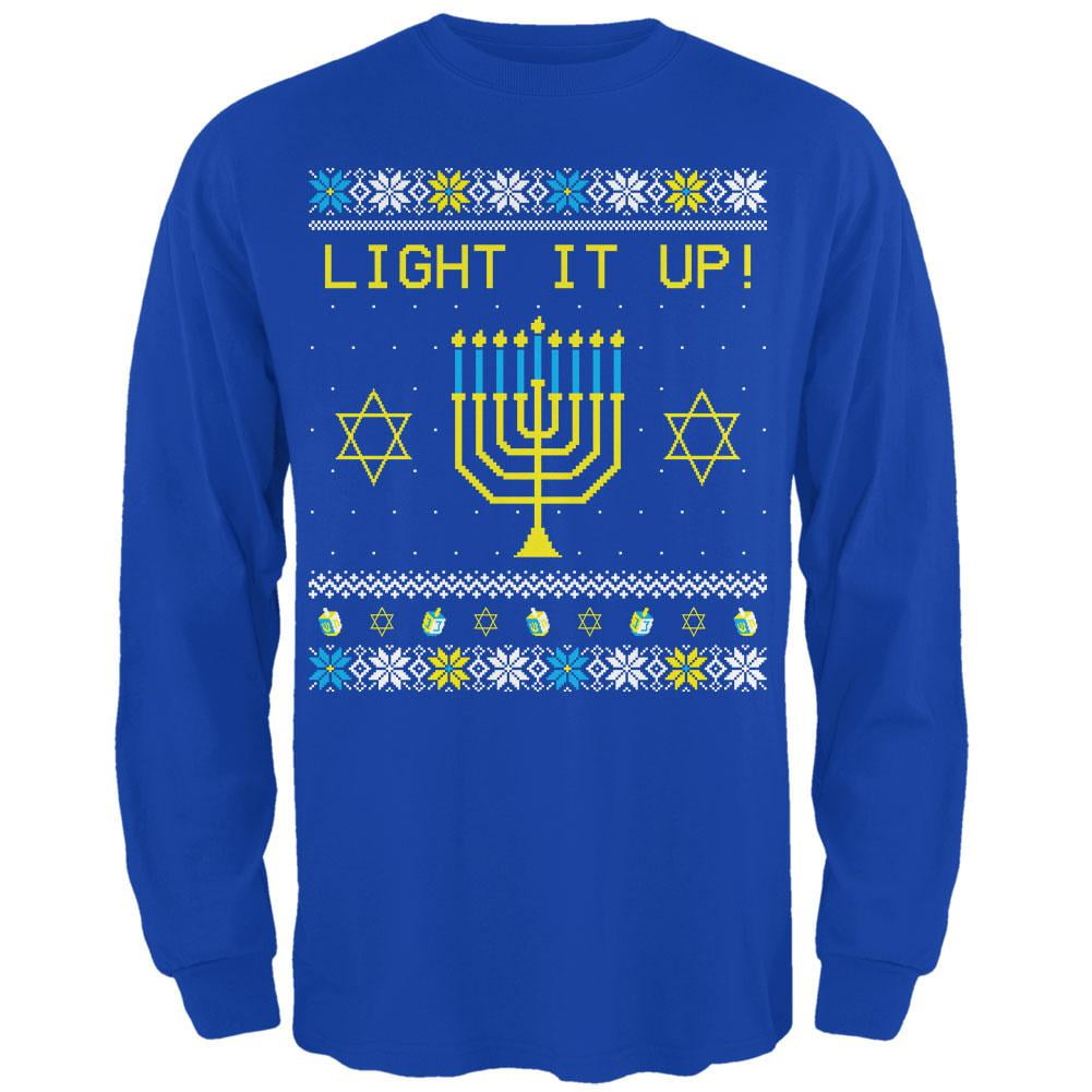 Menorah Ugly Hanukkah Sweater Royal Adult Sweatshirt Medium Walmart