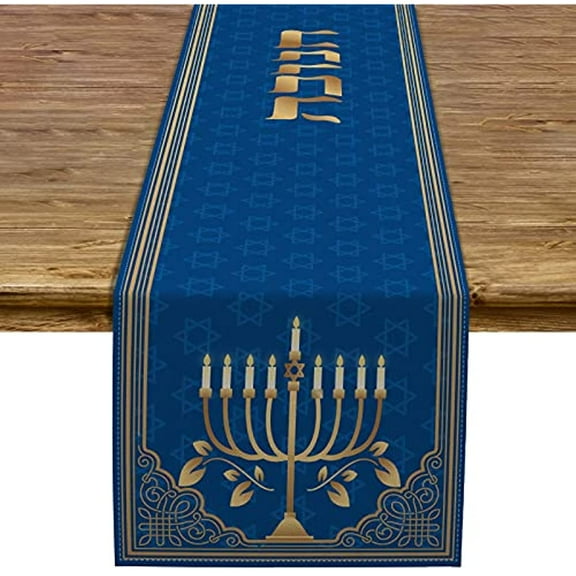 Hanukkah Linen Table Runners Jewish Chanukah Menorah Decoration Dining Room Decoration Dustproof Rectangular Table Runner