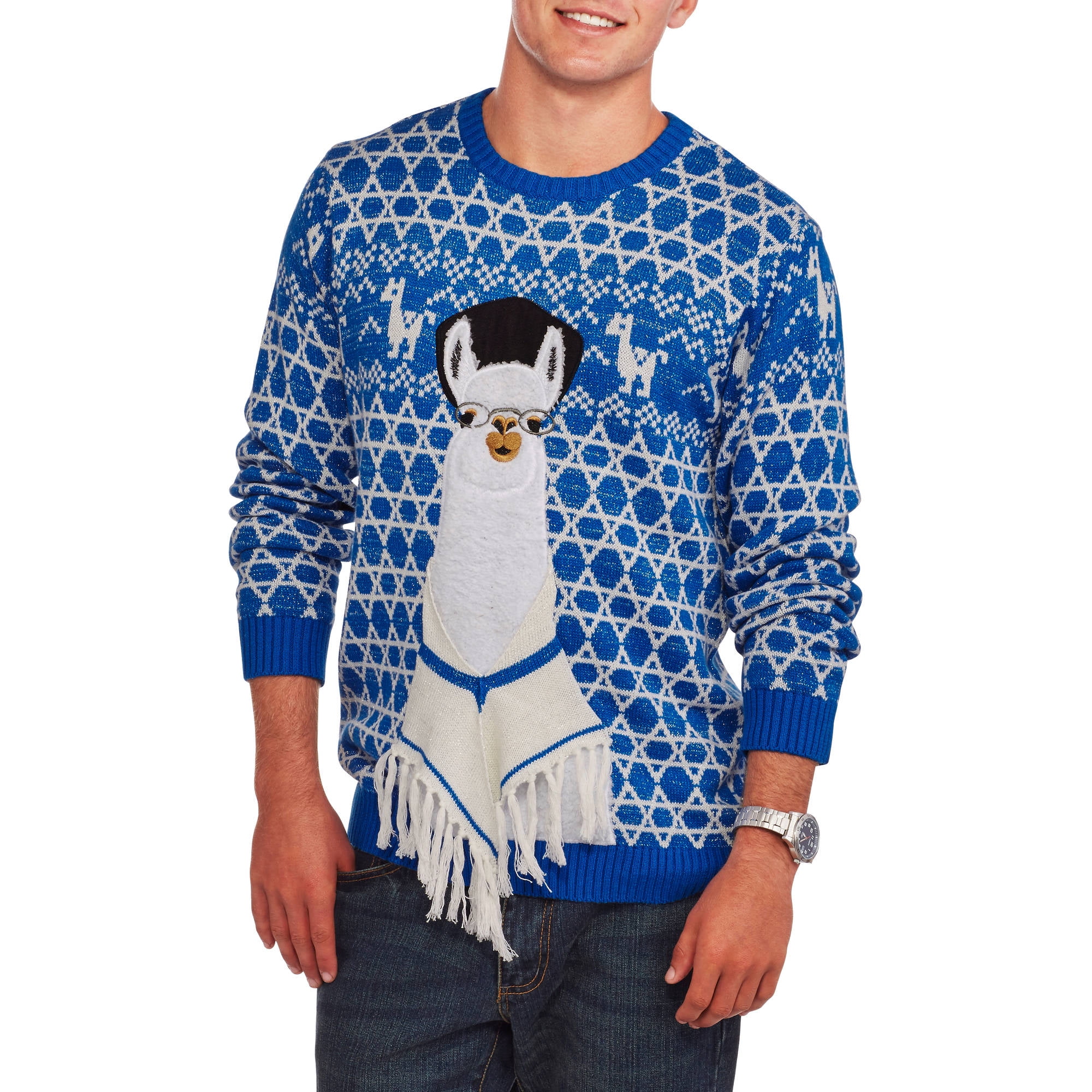 Hanukkah Llama Big Men's Ugly Holiday Sweater, 2XL