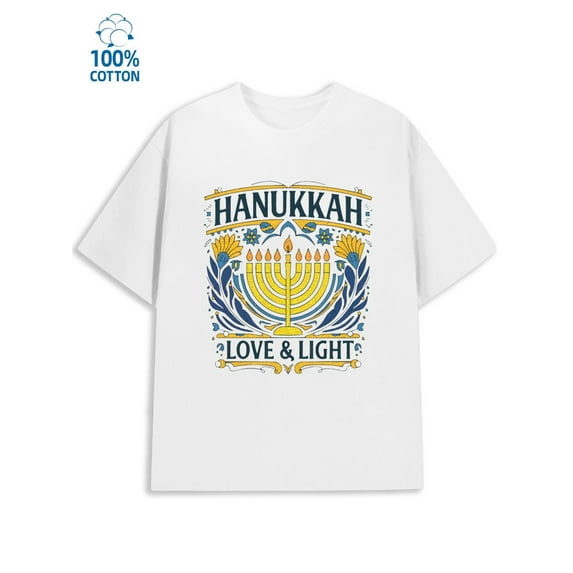 Hanukkah Love & Light mens Hanukkah 180G 100% Cotton white interesting Hopeful Retro Unisex Shirt Graphic tshirts Retro Unisex Shirt Graphic Tee tshirts