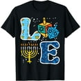 thumbnail image 1 of Hanukkah Love Menorah Dreidel Chanukah Jewish Women Kids Men T-ShirtMen and women, White Black T-shirt, size: Extra large S-4XL, 1 of 4