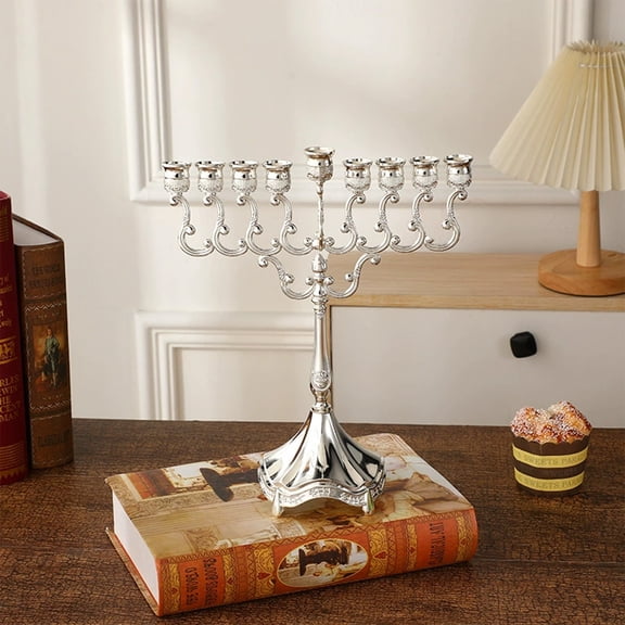 Hanukkah Menorah 9 Branch Gold Plated for Chanukah and Shabbat, Alloy Candle Holder with Vintage Design, Ideal for Holiday Decor and Gift Giving