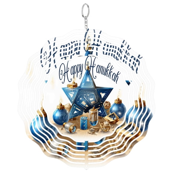 Hanukkah Menorah Festival 3D Wind Spinner Metal Kinetic Art Jewish Light Holiday Decor Gift