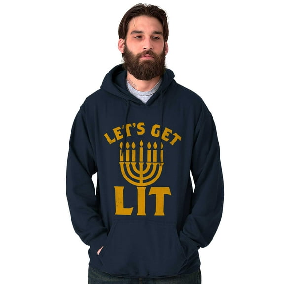 Hanukkah Menorah Let's Get Lit Hoodie Sweatshirt Women Men Brisco Brands L