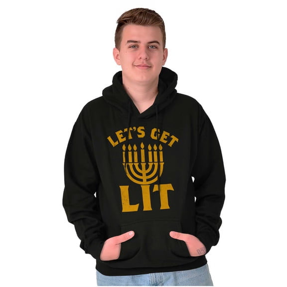 Hanukkah Menorah Let's Get Lit Hoodie Sweatshirt Women Men Brisco Brands L