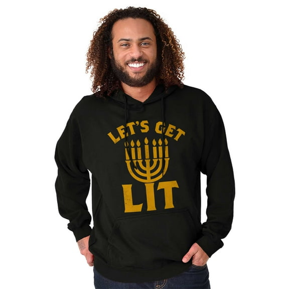 Hanukkah Menorah Let's Get Lit Hoodie Sweatshirt Women Men Brisco Brands S