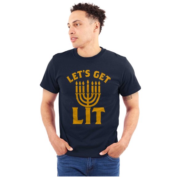 Hanukkah Menorah Let's Get Lit Men's Graphic T Shirt Tees Brisco Brands X