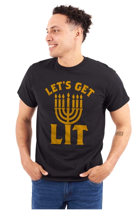 Hanukkah Menorah Let's Get Lit Men's Graphic T Shirt Tees Brisco Brands X