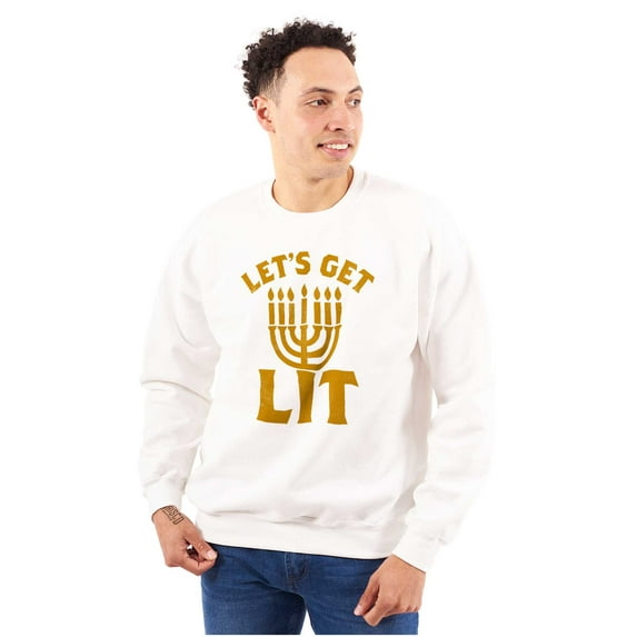Hanukkah Menorah Let's Get Lit Unisex Plus Fleece Graphic Sweatshirt Brisco Brands 4X