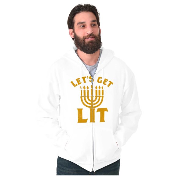 Hanukkah Menorah Let's Get Lit Zip Up Hoodie Men's Women's Brisco Brands L