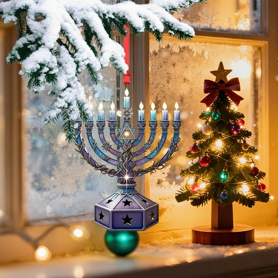 Hanukkah Menorah Ornament - Festive Jewish Holiday Decor for Christmas Trees, Mantels & Shelves, Exquisite Candelabra Design for Hanukkah Celebrations & Home Decor, 3.1in, C