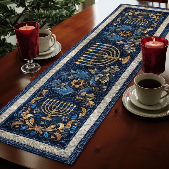 Hanukkah Menorah Quilted Table Runner, Hanukkah Christmas Table Runner, Dining Linens, Jewish Hostess Gift, Hanukkah Decor, Hanukkah Gifts - Etsy