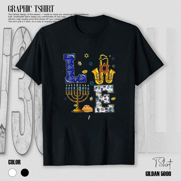 Hanukkah Menorah Saxophone Wonderful Jazz Musician Melodic Texture Unisex T-shirt, up to size 5XL