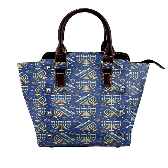 Hanukkah Menorah Seamless Pattern Rivet Fashion One-Shoulder Women's Handbag Tote Bag