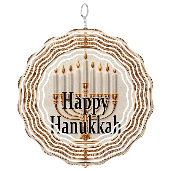 Hanukkah Menorah Wind Spinner Metal Outdoor Decor Elegant Religious Theme Gold Finish