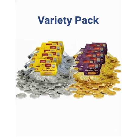 Hanukkah Milk and Dark Chocolate Gelt Coins, Gold Foil Wrapped, Kosher Certified, 12-Count Holiday Gift Set, Traditional Dreidel Game Treats