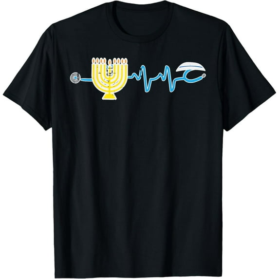 Hanukkah Nurse Heartbeat Stethoscope Chanukah Scrub Top Jew T-Shirt
