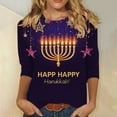 thumbnail image 1 of Hanukkah Pajama Tops for Women Plus Size 3/4 Sleeve Menorah Print T-Shirt,Loose Fit Crewneck Tops for Family, 1 of 5