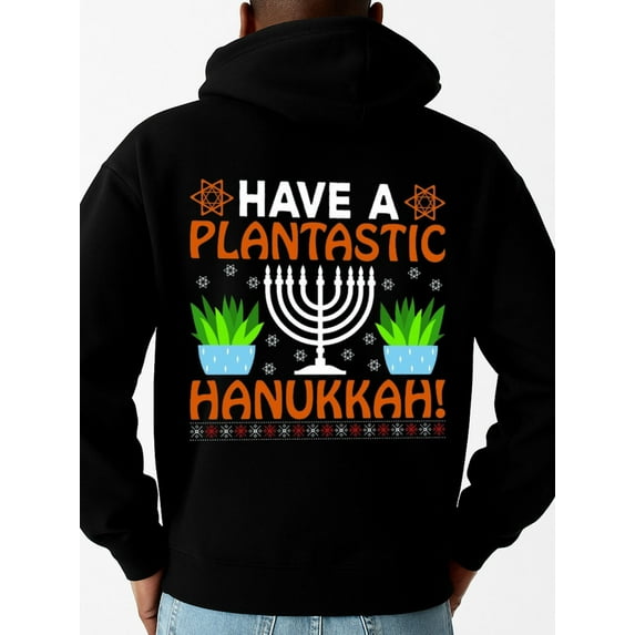 Hanukkah Plantastic hoodies Hanukkah men sweatshirts black All-Season Fitness Top, Sleek Sporty Look, Durable Sportswear vintage fun Jewish Casual Unisex Shirt Graphic tshirts