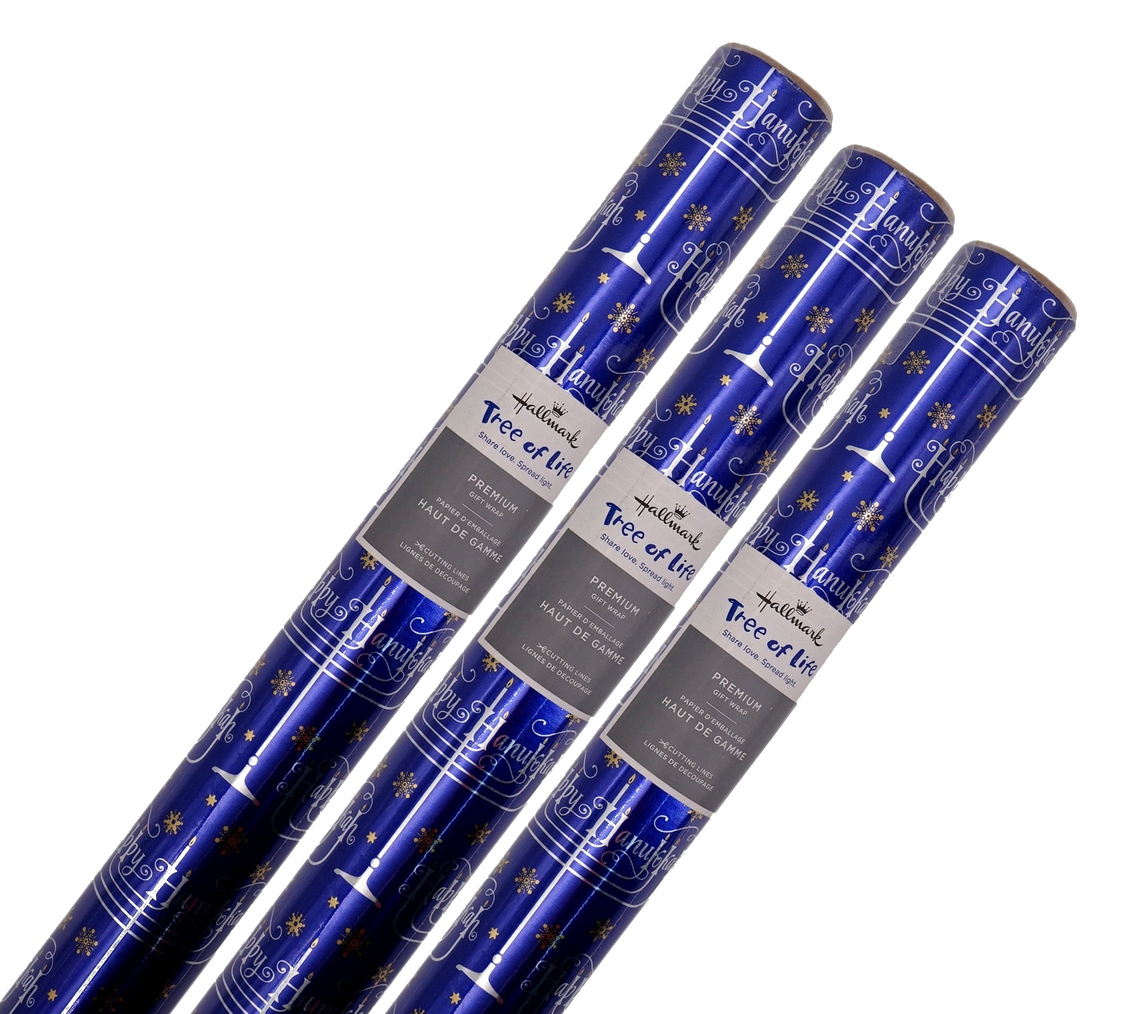 Hanukkah Reversible Wrapping Paper (3 Pack, 75 sq ft total, Blue