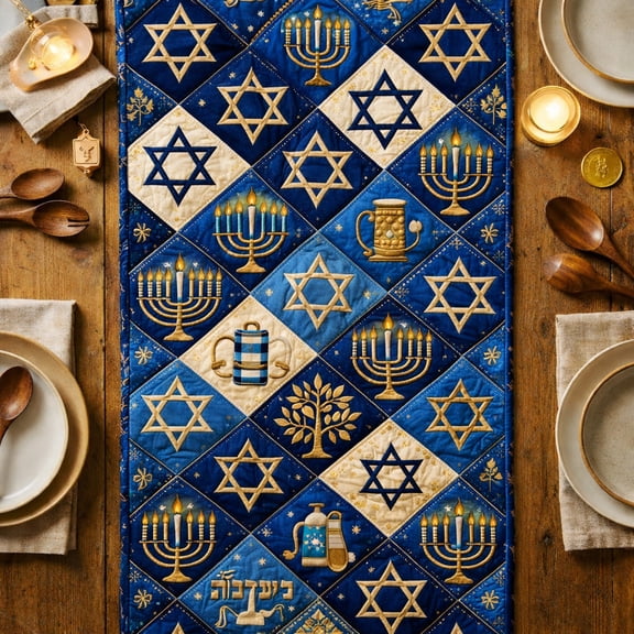 Hanukkah Star Harmony Quilted Table Runner