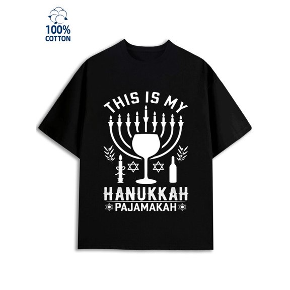Hanukkah T-Shirt men's Hanukkah 180G 100% Cotton black Jewish interesting Classic Unisex Shirt Cotton tshirts Basic Unisex Shirt Graphic Tee tshirts