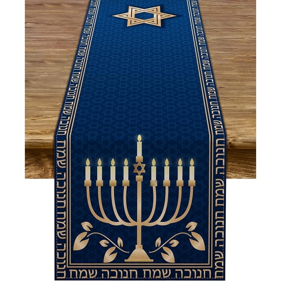 Hanukkah Table Runner Chanukah Menorah Star of David Jewish Festival Holiday Party Kitchen Dining Home Decoration (13.8" x 108")