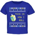 thumbnail image 1 of Hanukkah This is How I Roll Dreidel Ugly Christmas Sweater Toddler T Shirt Royal 2T, 1 of 1