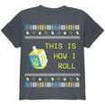 thumbnail image 1 of Hanukkah This is How I Roll Dreidel Ugly Christmas Sweater Youth T Shirt Charcoal Youth X-SM, 1 of 1